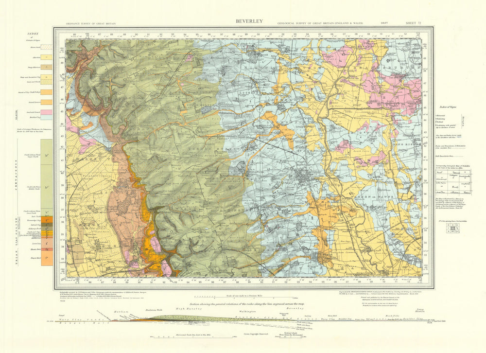 Beverley geological survey sheet 72 drift Yorkshire Wolds Hull 1968 map