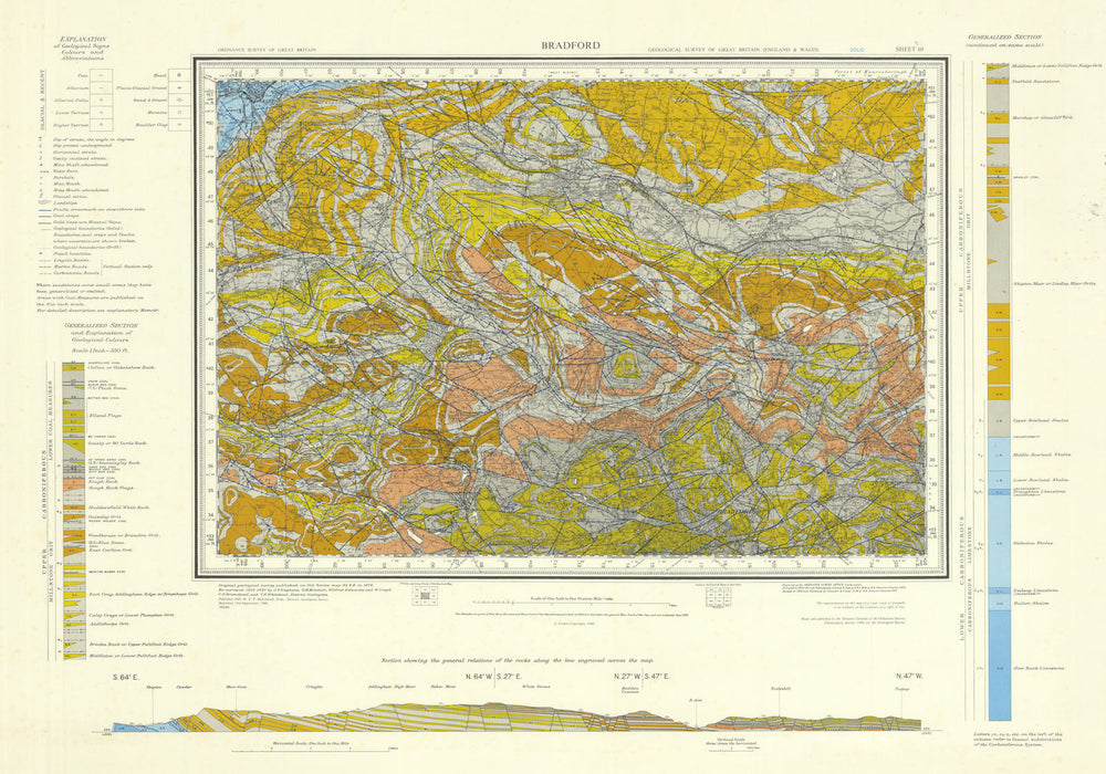 Bradford geological survey sheet 69 Coal Measures Airedale Pennines 1968 map