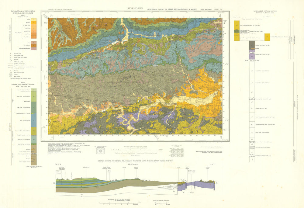 Sevenoaks geological survey sheet 287 High Weald North Downs Tonbridge 1971 map