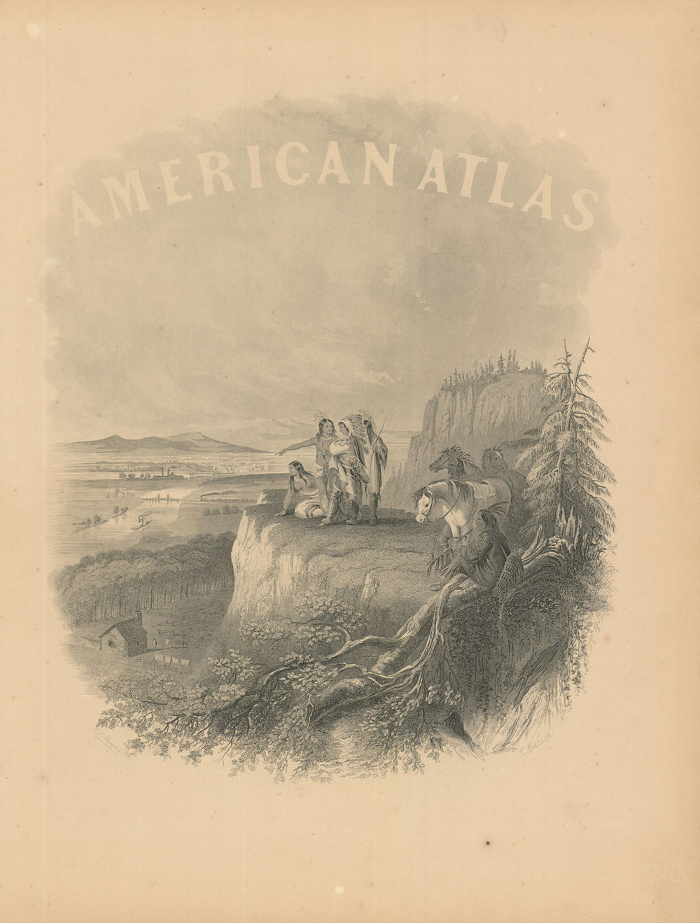Johnson's Family Atlas title page. "American Atlas" 1866 old antique print