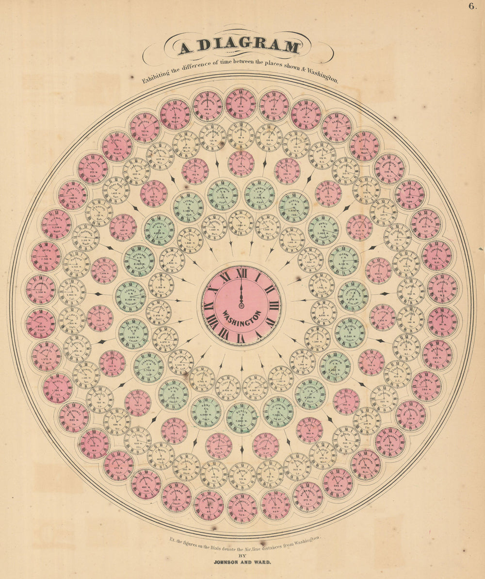 Time differences & zones from Washington DC, by Johnson & Ward. Pre UT 1866