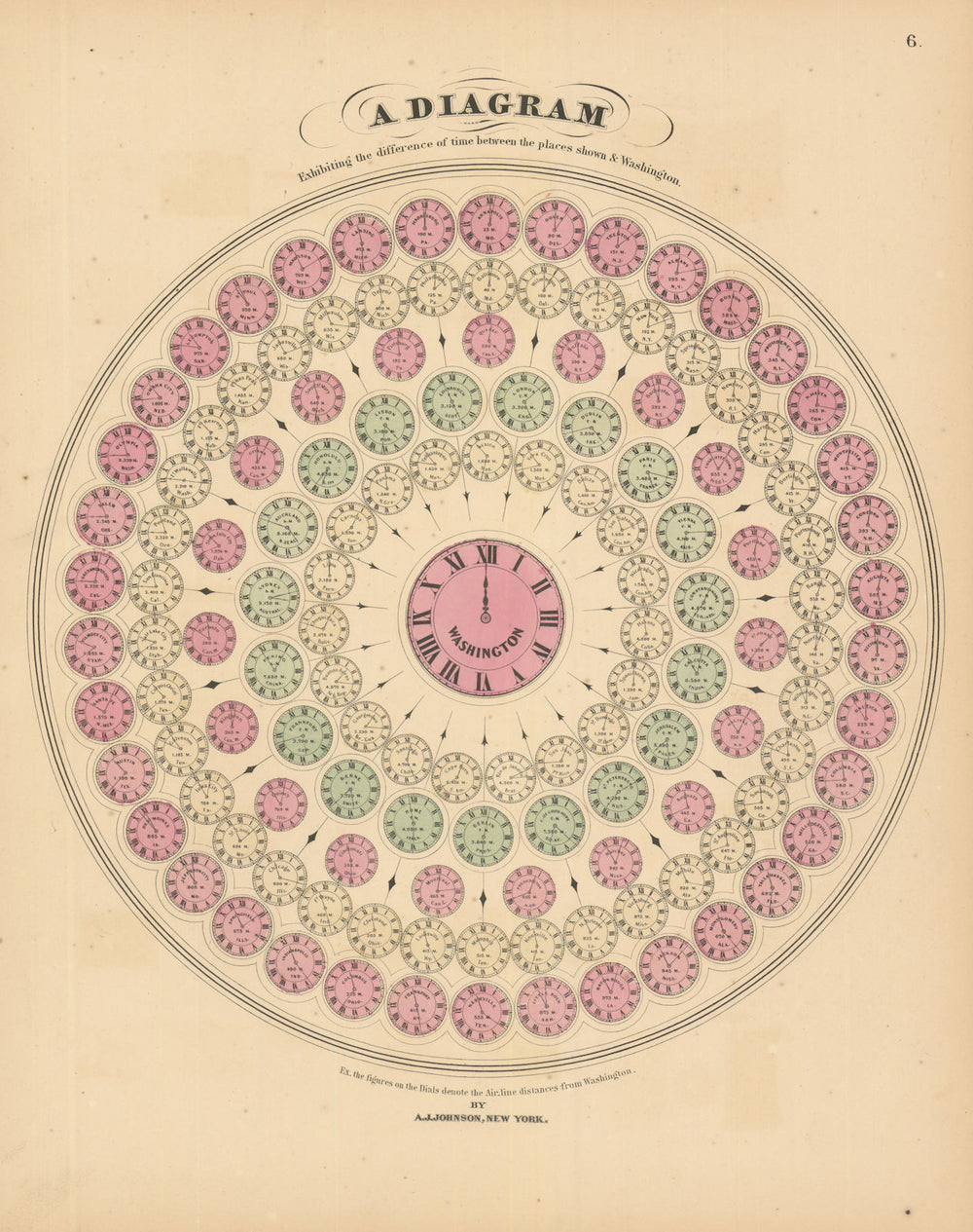 Time differences & zones from Washington DC, by Johnson & Ward. Pre UT 1866