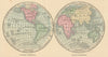 World. Western Hemisphere & Eastern Hemispheres. JOHNSON 1866 old antique map