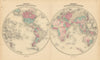 Johnson's Western & Eastern Hemispheres. World 1866 old antique map plan chart