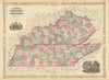 Johnson's Kentucky and Tennessee. US state map showing counties 1866 old
