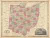 Johnson's Ohio. US state map showing counties 1866 old antique plan chart