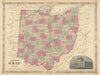 Johnson's Ohio. US state map showing counties 1866 old antique plan chart