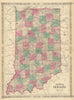 Johnson's Indiana. US state map showing counties 1866 old antique chart