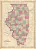 Johnson's Illinois. US state map showing counties 1866 old antique chart