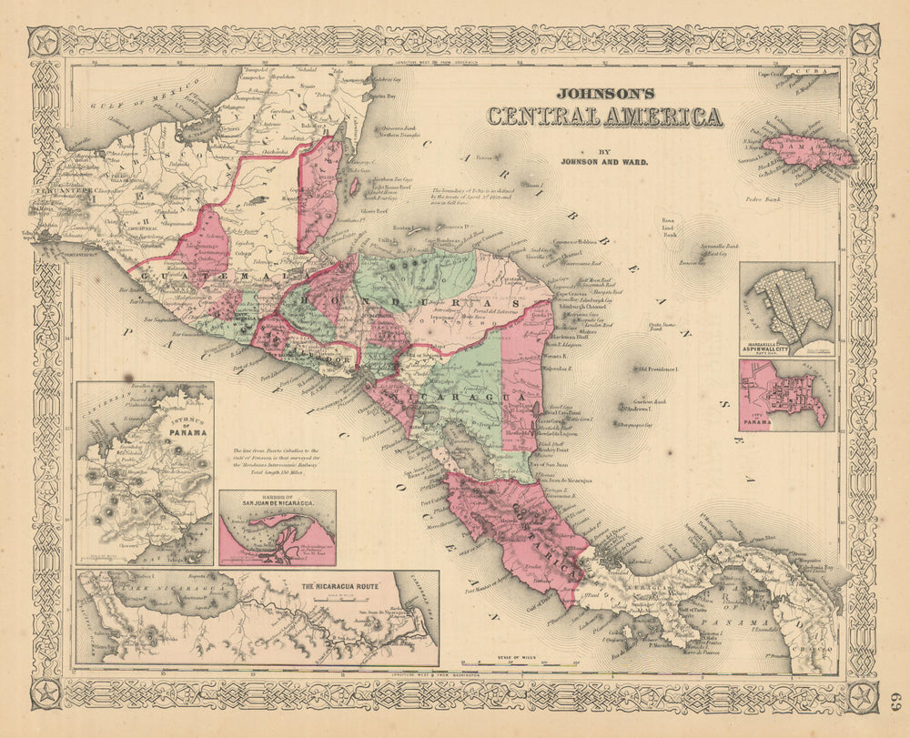 Johnson's Central America. Guatemala Honduras Nicaragua Costa Rica 1866 map