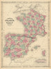 Johnson's France, Spain and Portugal. Corsica Gibraltar Iberia 1866 old map