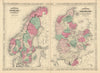Johnson's Sweden, Norway & Denmark with Sleswick & Holstein. Schleswig 1866 map