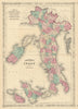 Johnson's Italy. Unusual North-west orientation. Venetia Piedmont 1866 old map