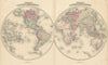 Johnson's Western & Eastern Hemispheres. World 1861 old antique map plan chart