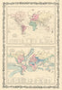 World Land features. Co-tidal Lines. Ocean currents. Watersheds JOHNSON 1861 map