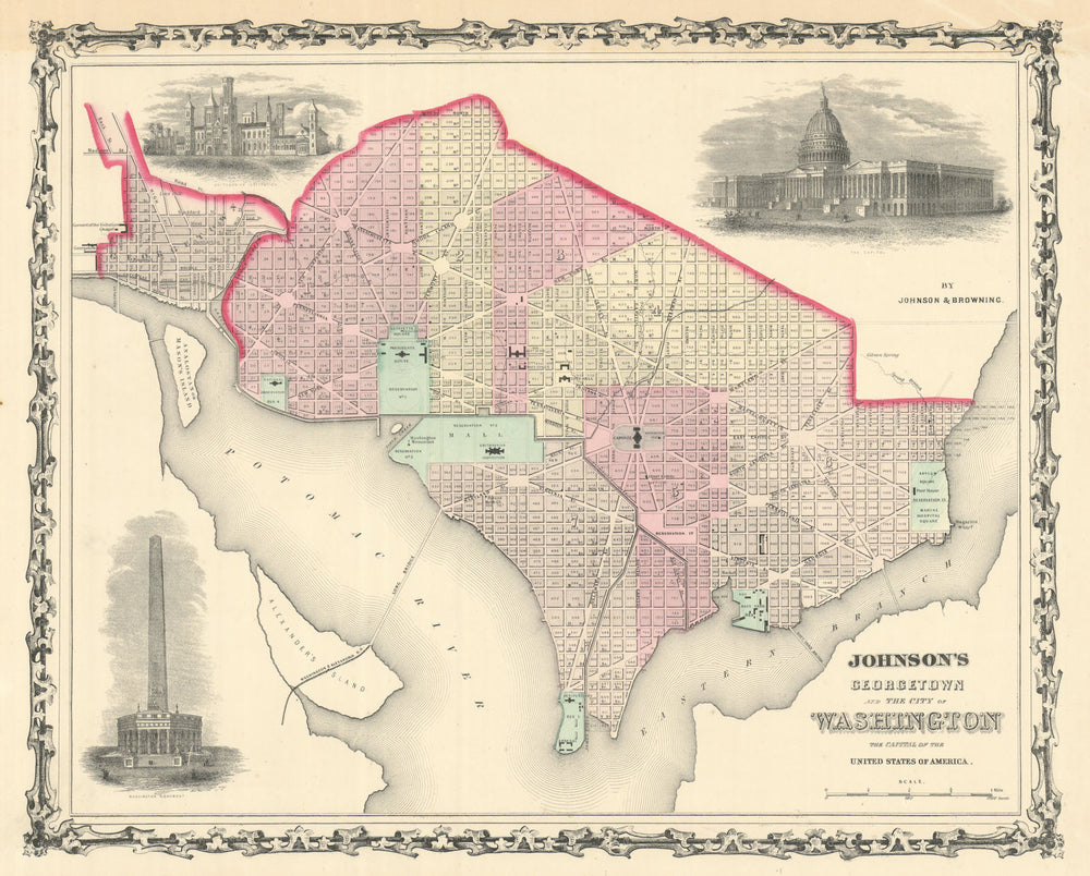 Johnson's Georgetown and the City of Washington DC 1861 old antique map chart