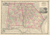 Johnson's Georgia & Alabama. US state map showing counties 1861 old