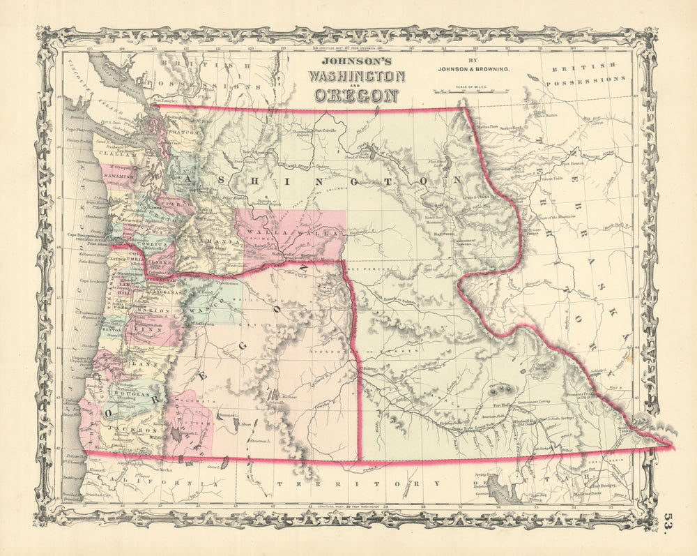 Johnson's Washington [Territory] and Oregon. Idaho & Montana. Counties 1861 map