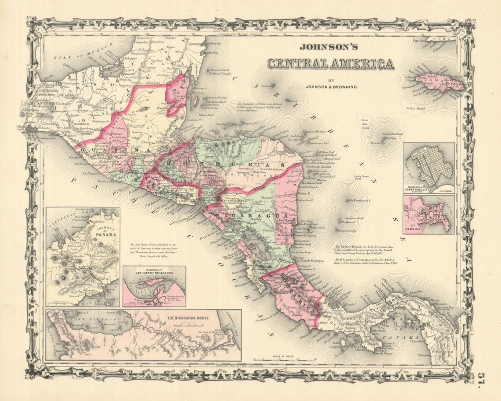 Johnson's Central America. Guatemala Honduras Nicaragua Costa Rica 1861 map