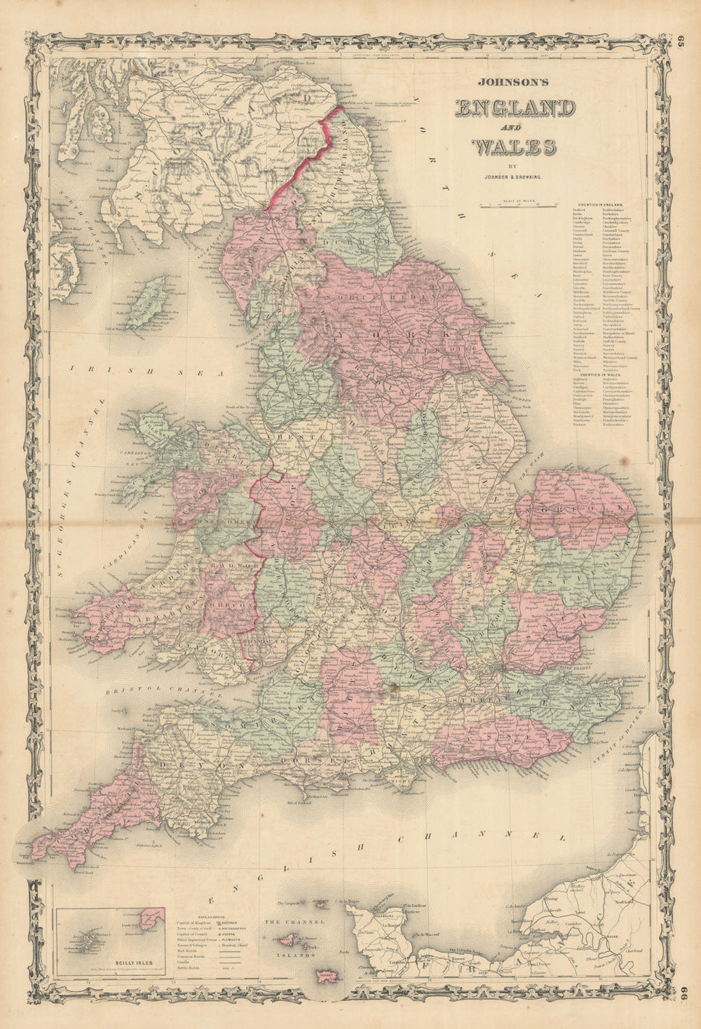 Johnson's England and Wales in counties. Railways 1861 old antique map chart