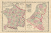 Johnson's France, Holland & Belgium. 2 maps on one sheet. Benelux 1861 old