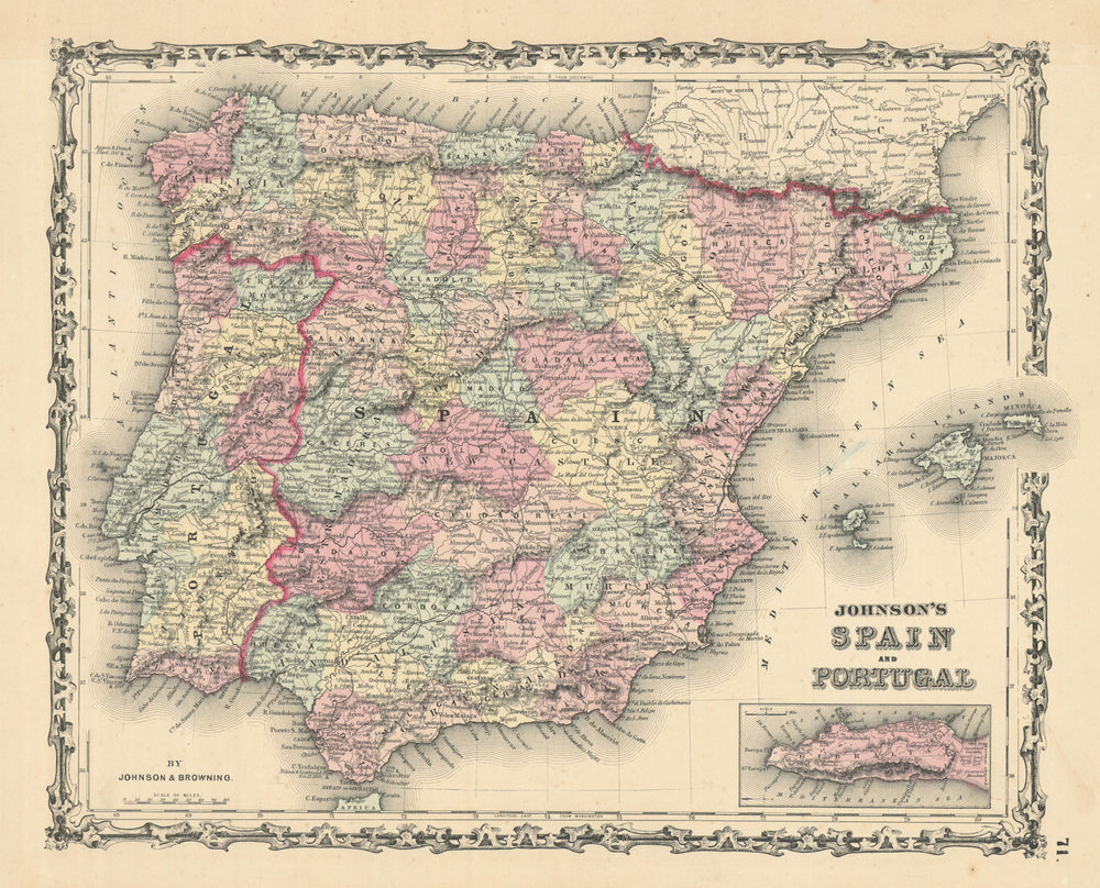 Johnson's Spain and Portugal. Iberia. Gibraltar 1861 old antique map chart