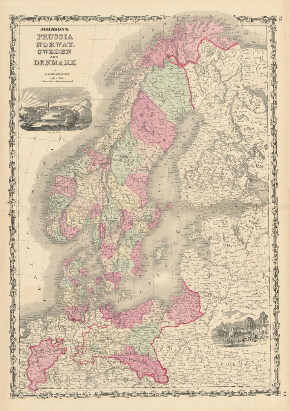 Johnson's Prussia, Norway, Sweden & Denmark. Scandinavia Baltic Poland 1861 map