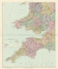South Wales & S. West England. Devon Cornwall Somerset 62x51cm STANFORD 1894 map