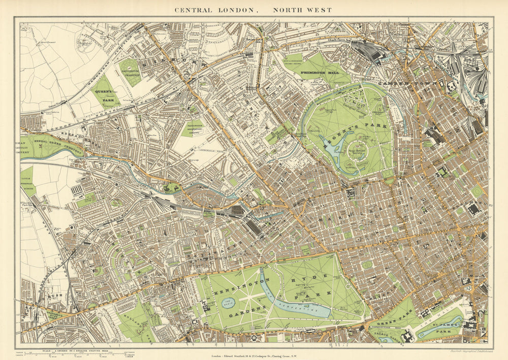 Central London N.W. Camden Marylebone Mayfair Notting Hill. STANFORD 1894 map