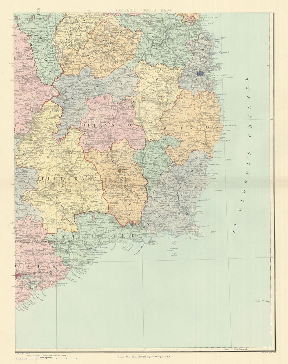 Ireland south-east Leinster Kildare Wicklow Dublin Tipperary. STANFORD 1894 map