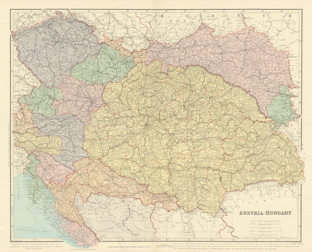 Austria-Hungary. Croatia Czechia Bohemia Galicia Transylvania. STANFORD 1894 map