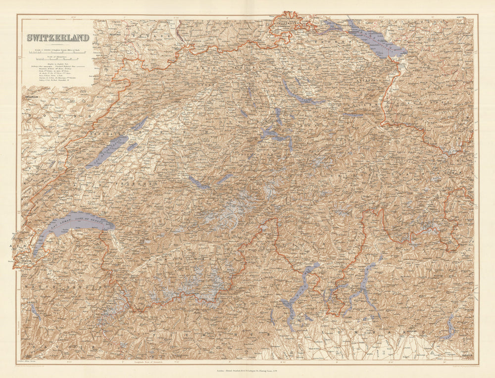 Switzerland & the Alps. Haute Savoie. Italian Lakes. Aosta. STANFORD 1894 map