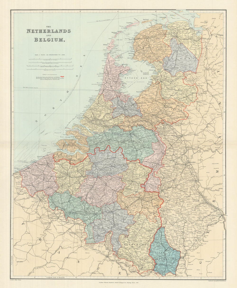 Netherlands & Belgium. Benelux. Projected Great Dyke. 68x54cm. STANFORD 1894 map