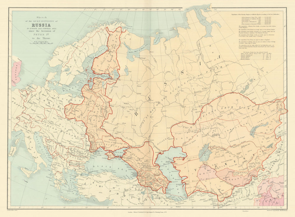 Russian acquisitions in Europe & Central Asia since 1689. STANFORD 1894 map