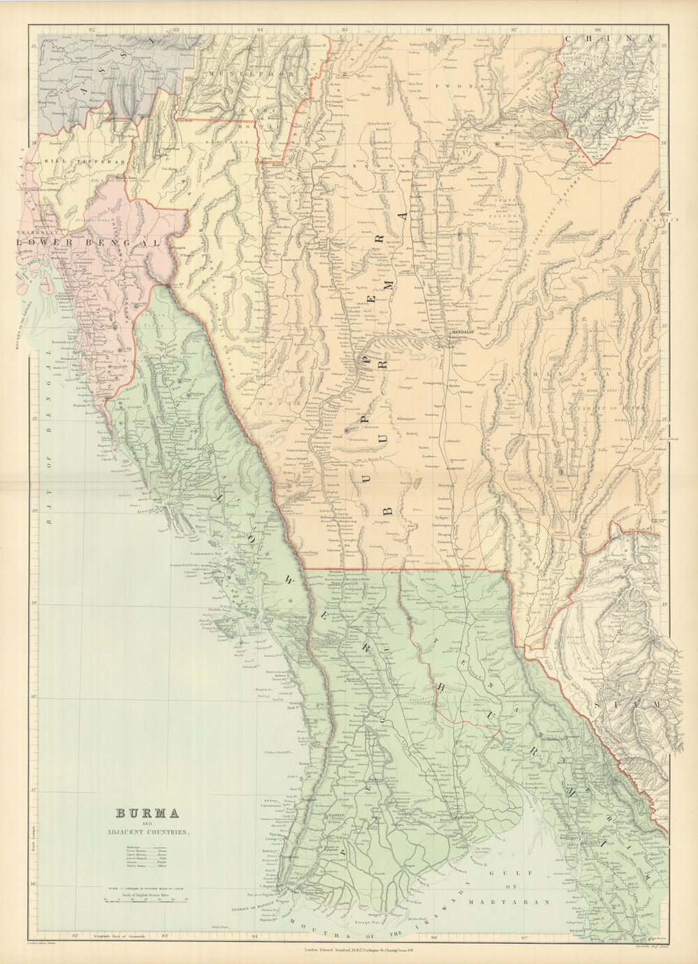 Burma & Adjacent Countries. Myanmar Bengal Assam. 75x54cm. STANFORD 1894 map