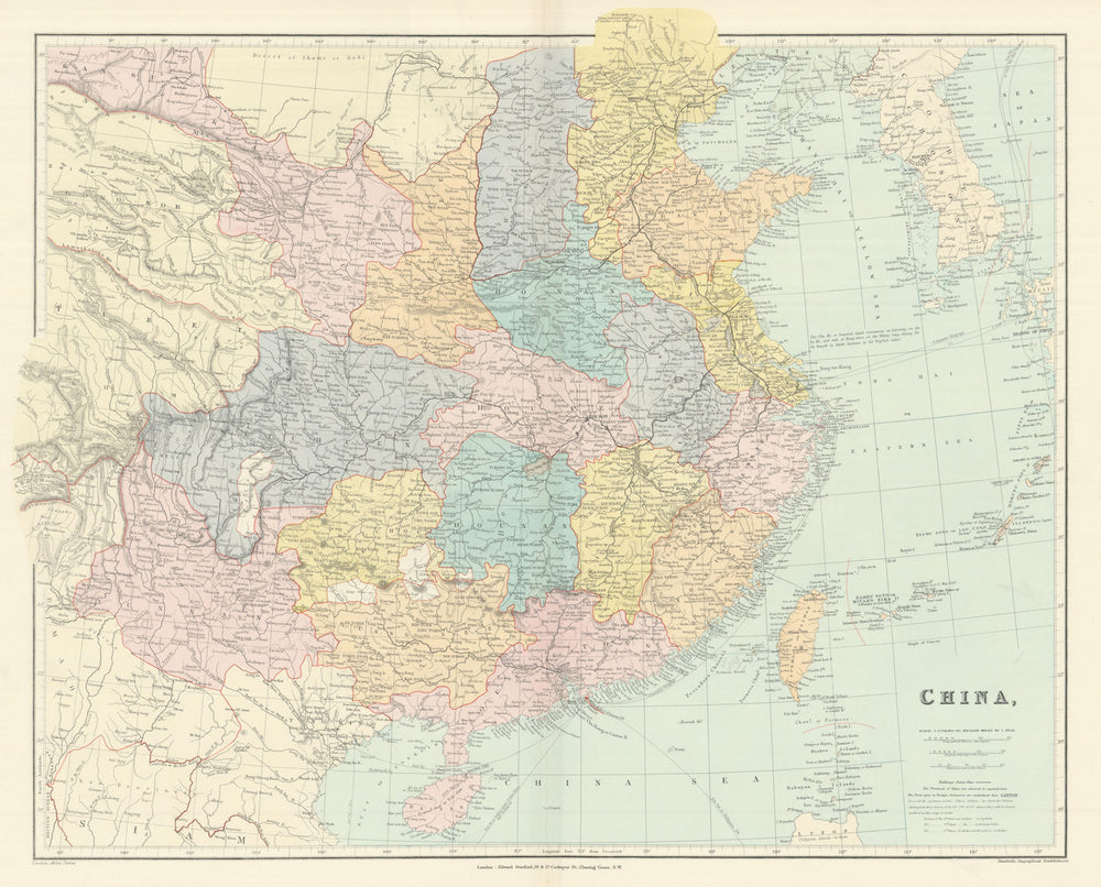 China. Hong Kong. Kwang-chao. Kiao-chai. Wei-hai-wei. 52x65cm. STANFORD 1894 map
