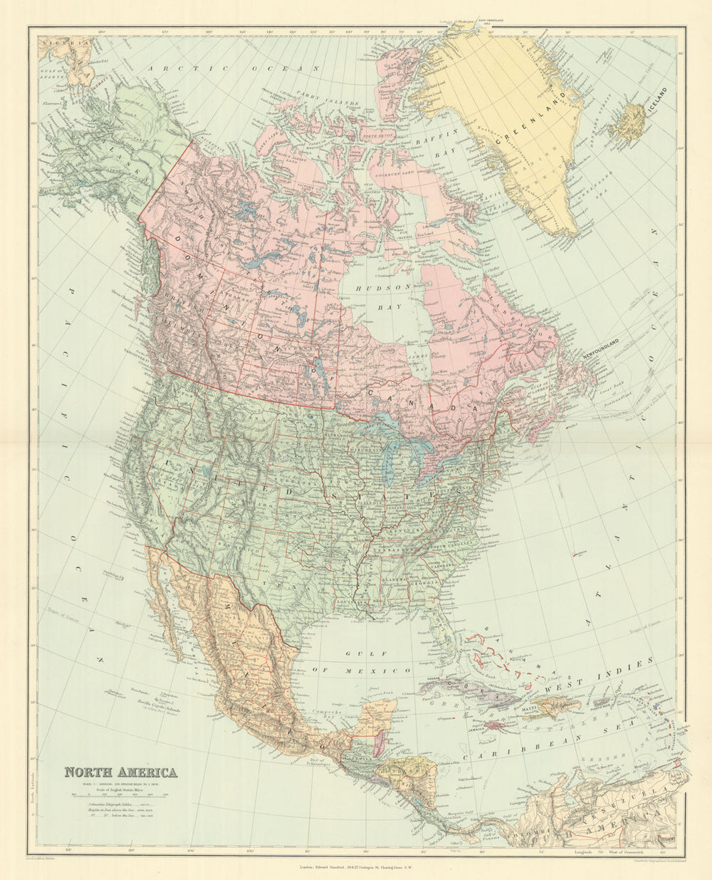 North America Manitoba postage stamp USA Canada. STANFORD 1894 old antique map