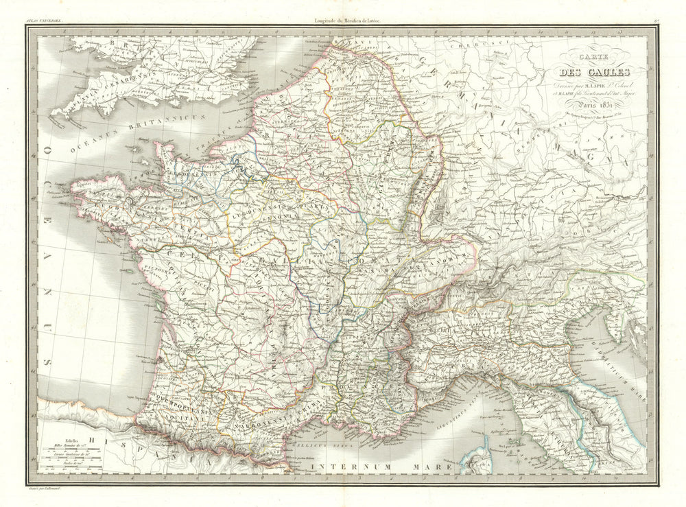 Carte des Gaules. Ancient France. LAPIE 1831 old antique map plan chart
