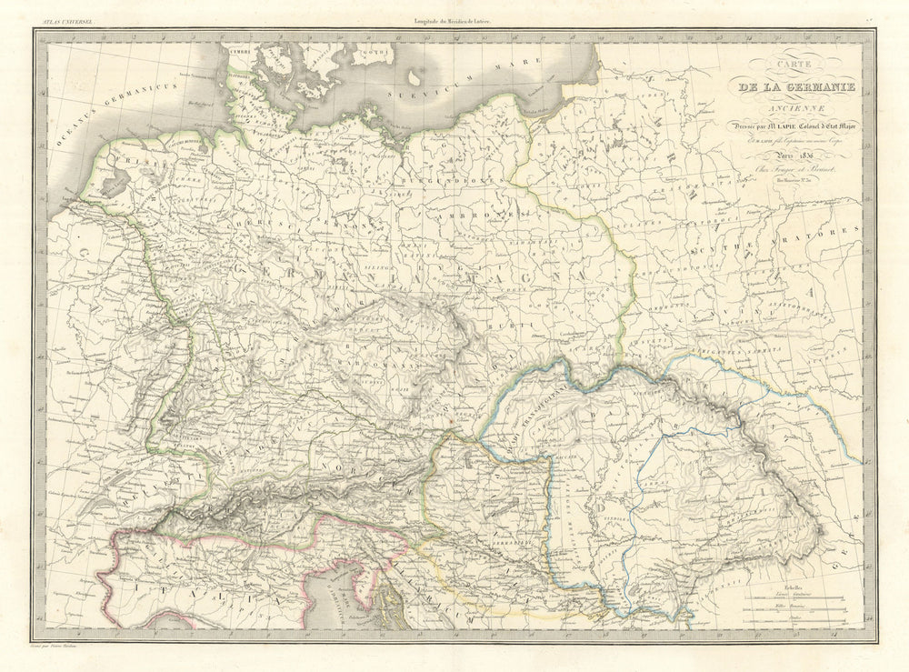 Carte de la Germanie ancienne. Ancient Germany. LAPIE 1836 old antique map
