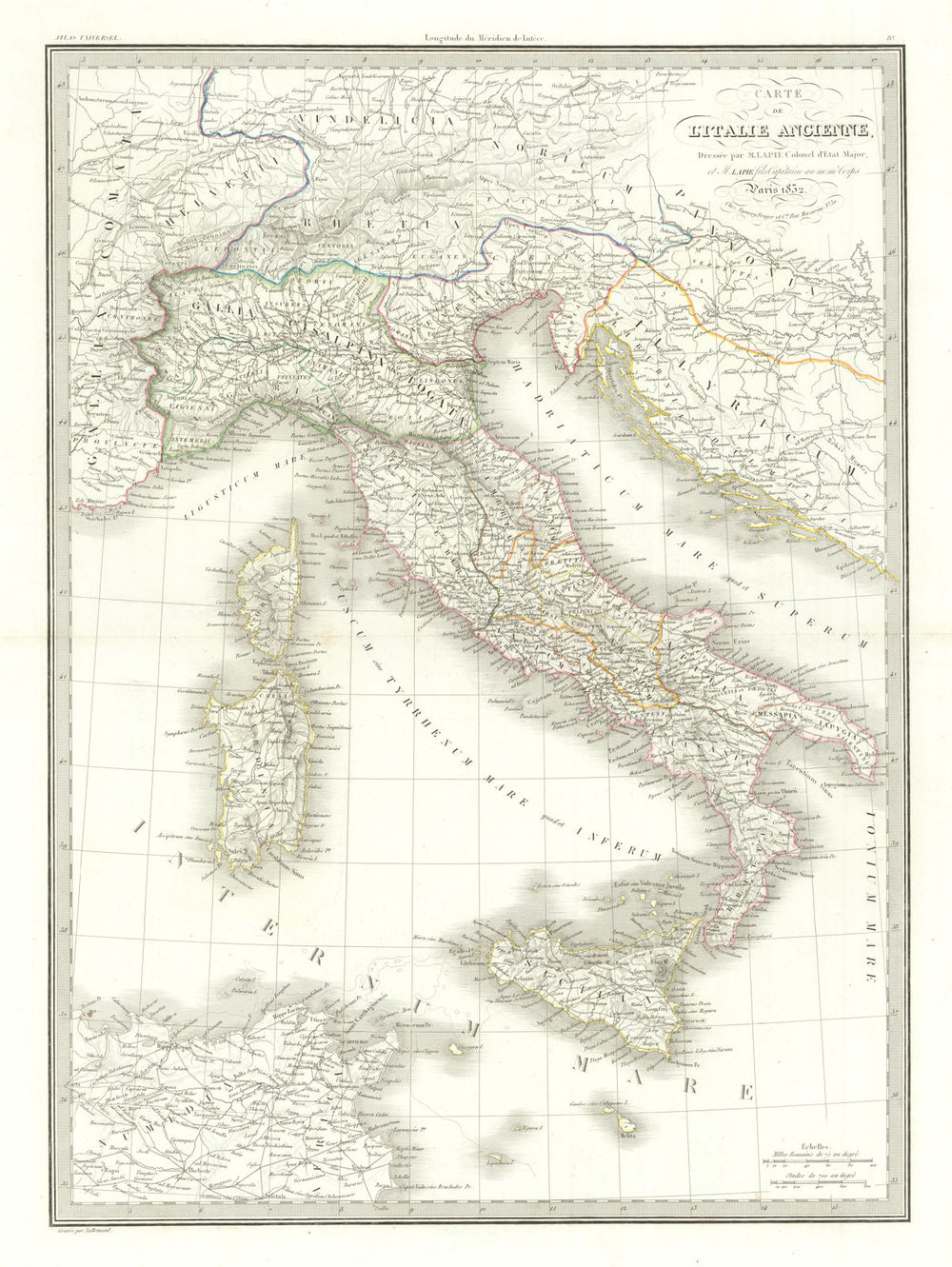 Carte de l'Italie ancienne. Ancient Italy. LAPIE 1832 old antique map chart