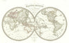 Mappemonde en deux hémisphères. World hemispheres. LAPIE 1831 old antique