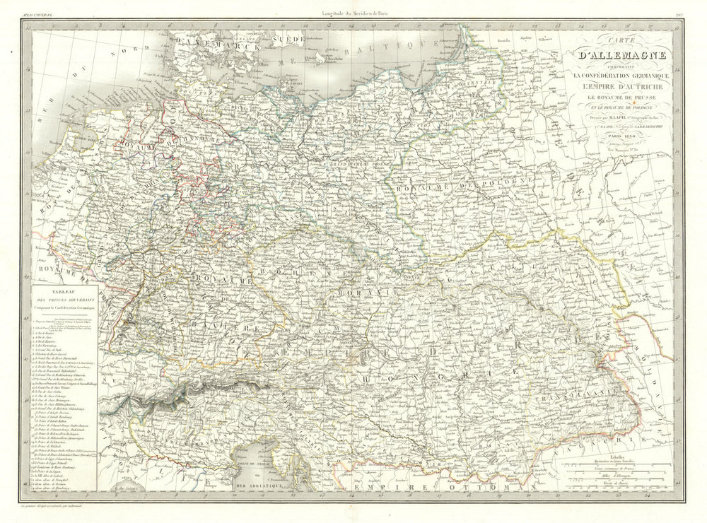 Carte de l'Allemagne… Germany Austrian Empire Prussia Poland. LAPIE 1830 map