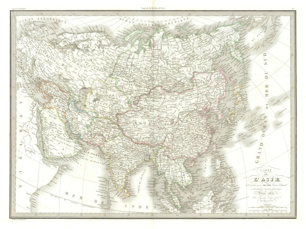 Carte de l'Asie. Asia. LAPIE 1832 old antique vintage map plan chart