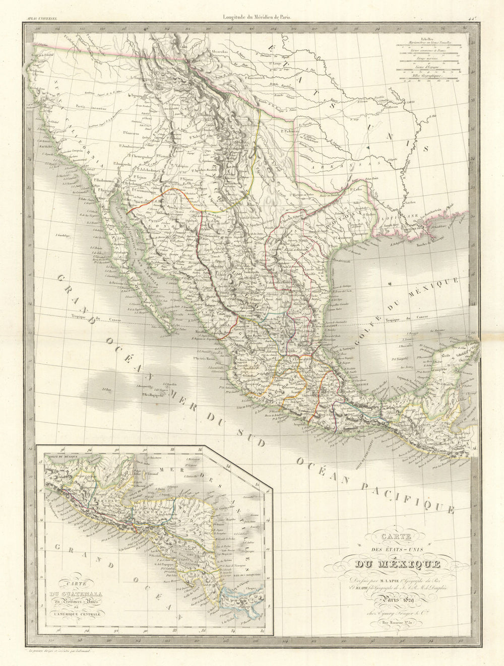 Carte des Etats-Unis du Mexique & Guatemala. Mexico USA Southwest LAPIE 1829 map