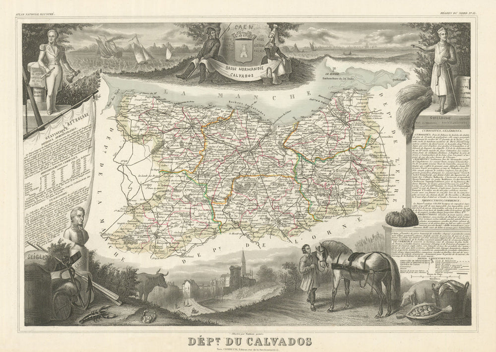 Département du CALVADOS. Decorative antique map/carte by Victor LEVASSEUR 1856