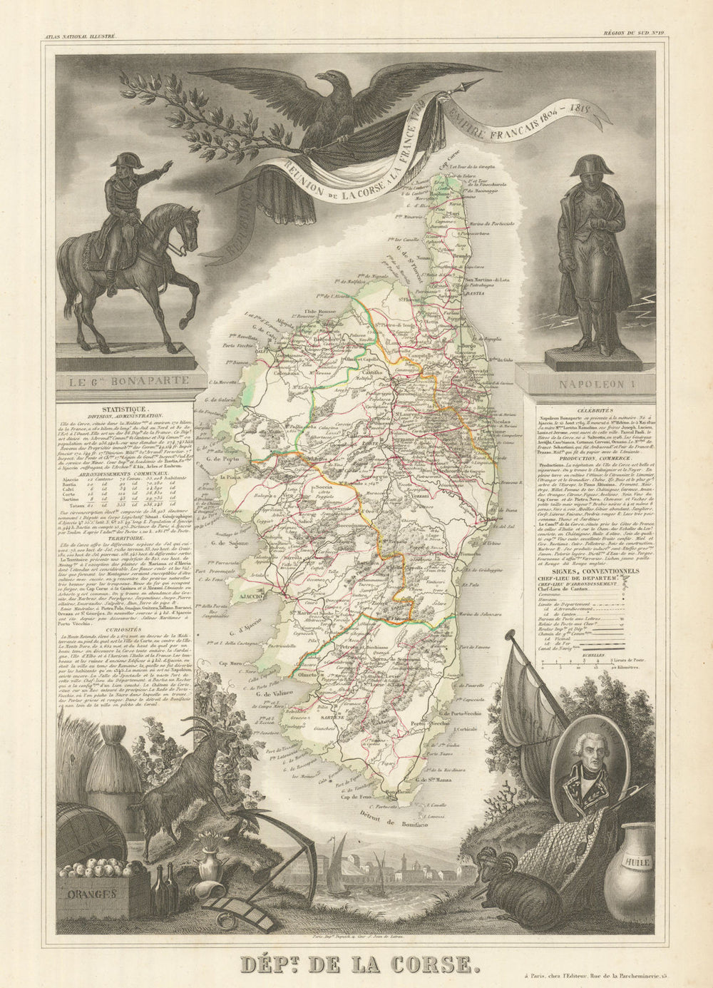 Département de la CORSE. Corsica. Decorative antique map/carte. LEVASSEUR 1856