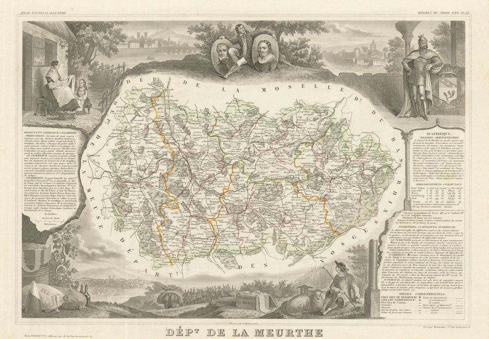 Département de la MEURTHE. Decorative antique map/carte. Victor LEVASSEUR 1856