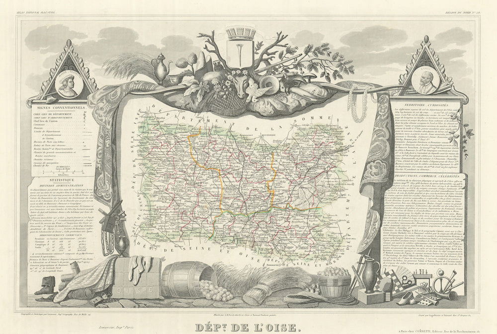 Département de l'OISE. Decorative antique map/carte by Victor LEVASSEUR 1856