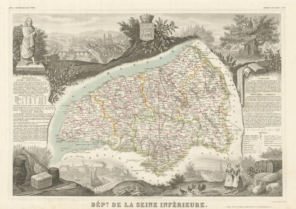 Département de la SEINE-INFÉRIEURE. Seine-Maritime. LEVASSEUR 1856 old map