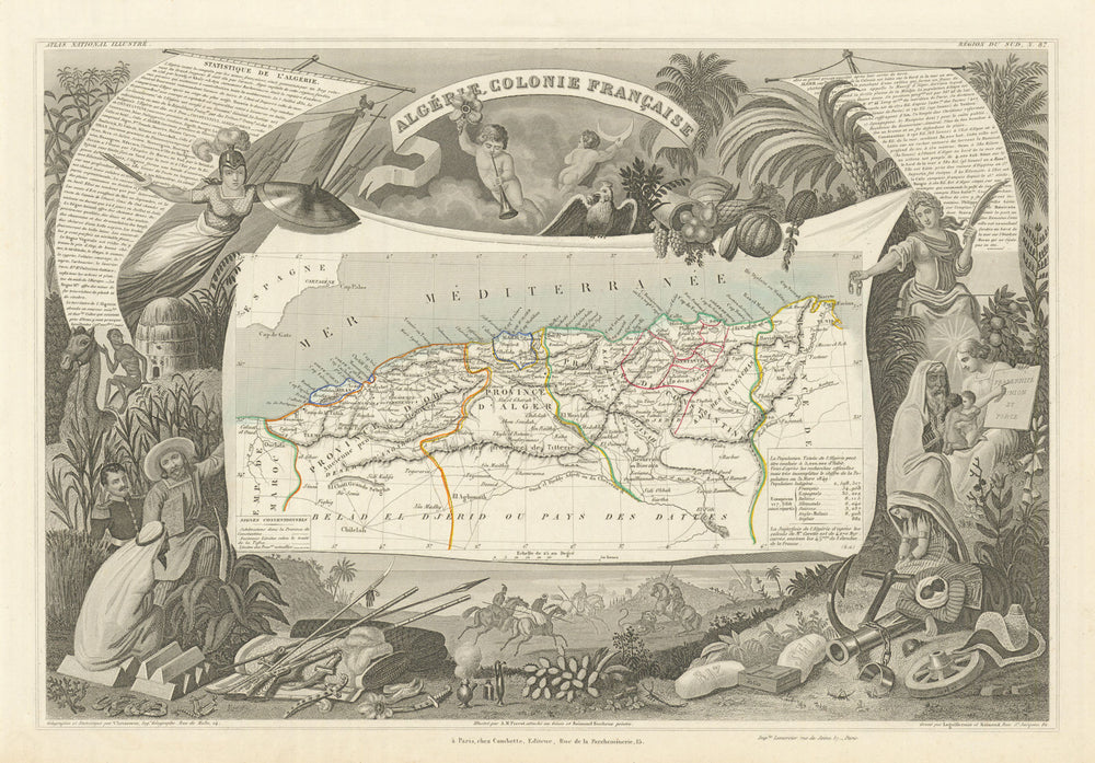 ALGERIE. Algeria. Decorative antique map/carte by Victor LEVASSEUR 1856
